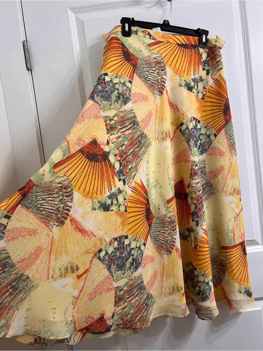 Coldwater Creek Women’s Multicolor Asian Inspired Fan Midi Flowy Skirt Boho